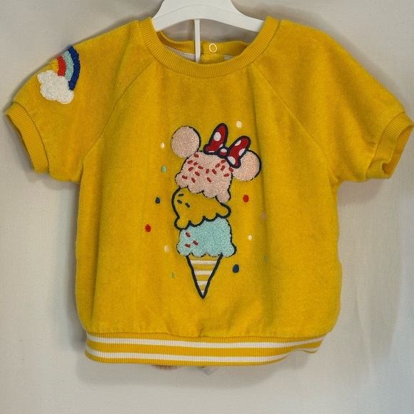 Disney Other - Disney Baby Minnie Mouse Summer Yellow French Terry Shorts Shirt size 12-18month